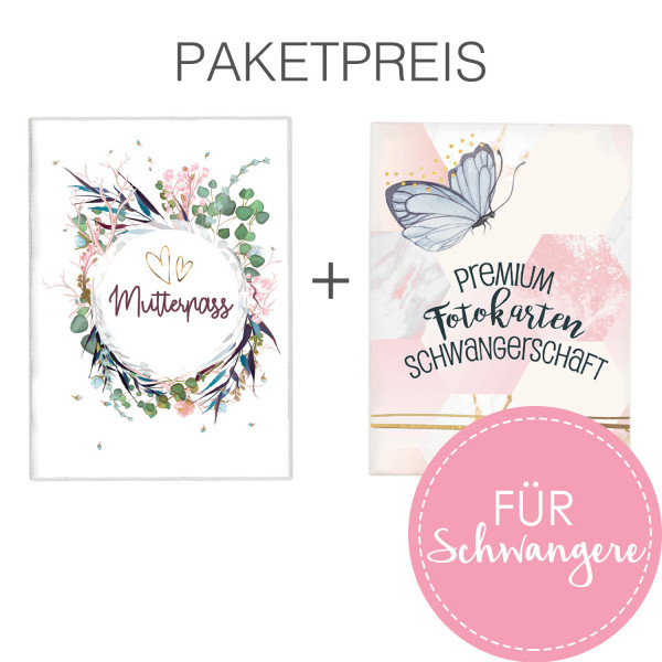 Set Schwangerschaft: Mutterpass Flower Party + Fotokarten Glamour